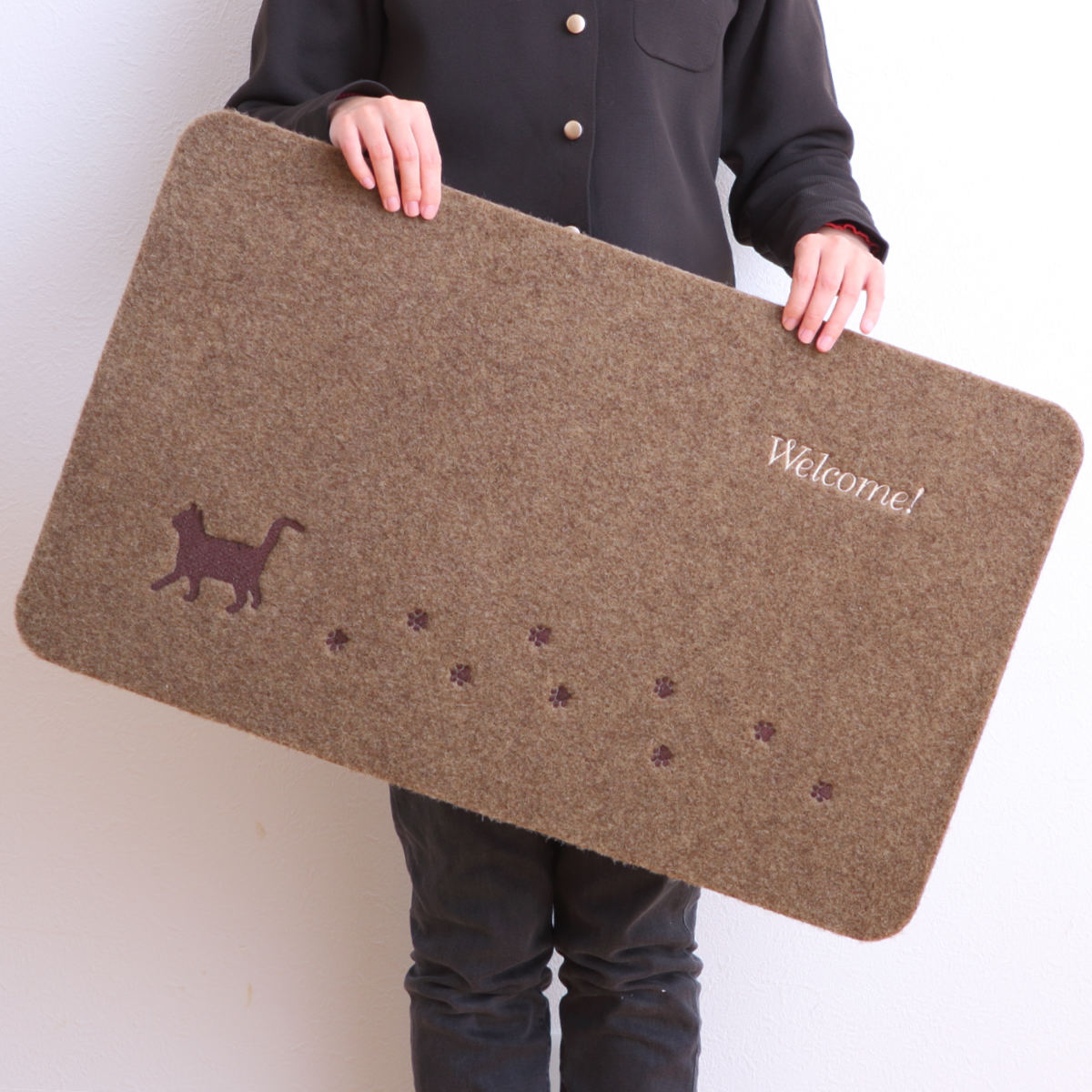 オカトー 玄関マット 屋外兼用 45x75cm 厚さ0.3cm キャット