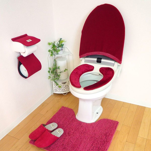 ハンドメイド ⁺.トイレマットとペーパーホルダーセット❤赤❤ トイレ ペーパーホルダーカバー カラーモードプレミアム （ トイレット