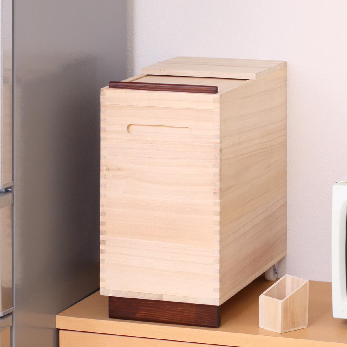 OSMAC 米びつ 桐製 Rice Box 20kg 計量マス付き （ キャスター付き 桐