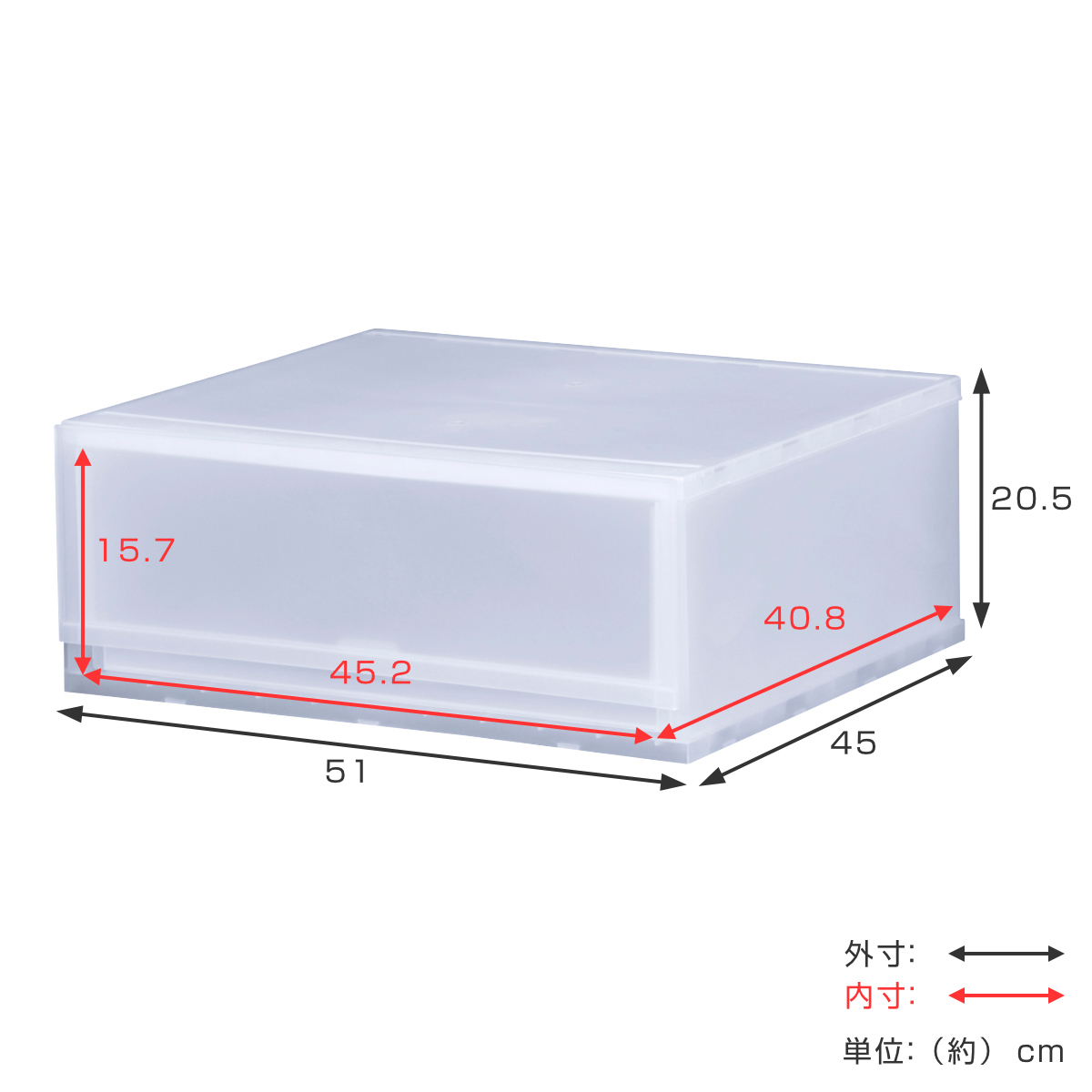 伸和（SHINWA） 収納ケース プラスト 半透明タイプ 1段 幅51×高さ20.5