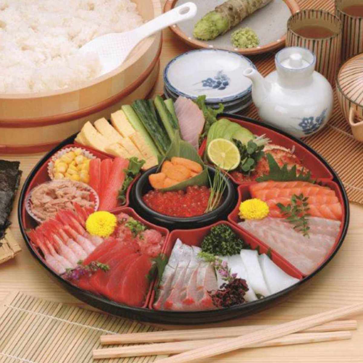 手巻き寿司セット イノマタ化学 手巻き寿司セット プラスチック ふた付き しゃもじ付き