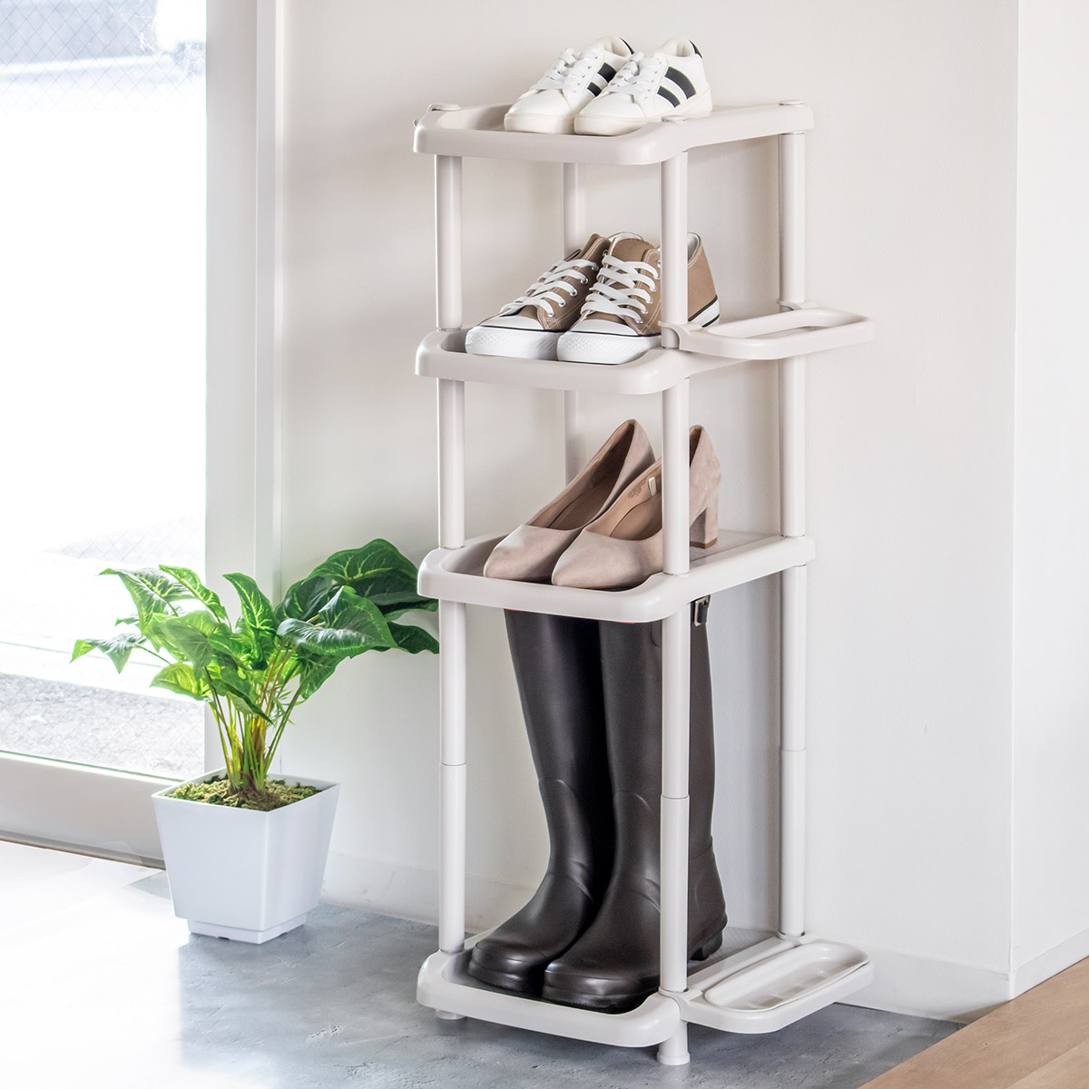 シューズラック 5段 傘立て付き （ シューズスタンド 靴収納 玄関 下駄