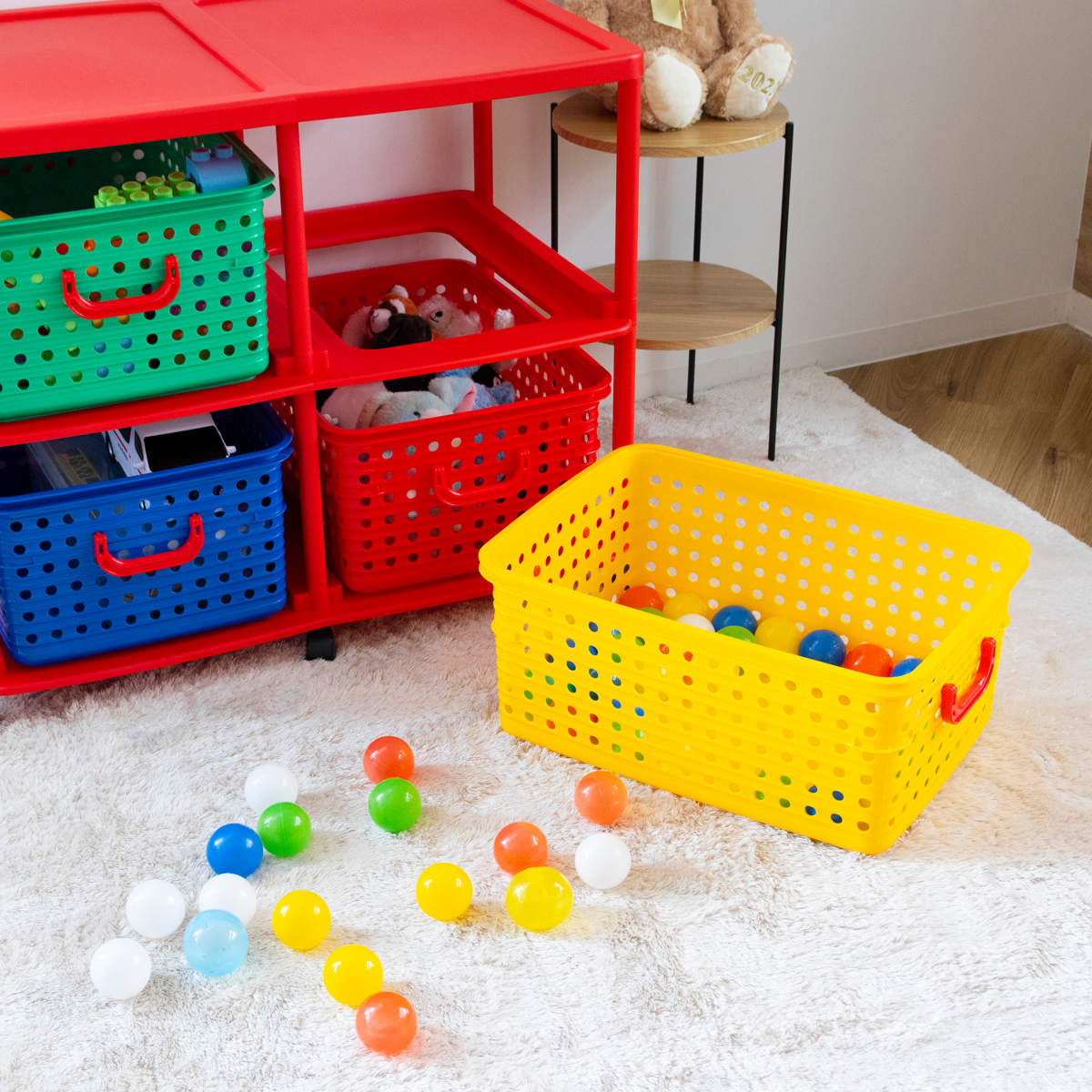 おもちゃ箱 幅87cm バスケットラック 2段 キャスター付き バスケット 4