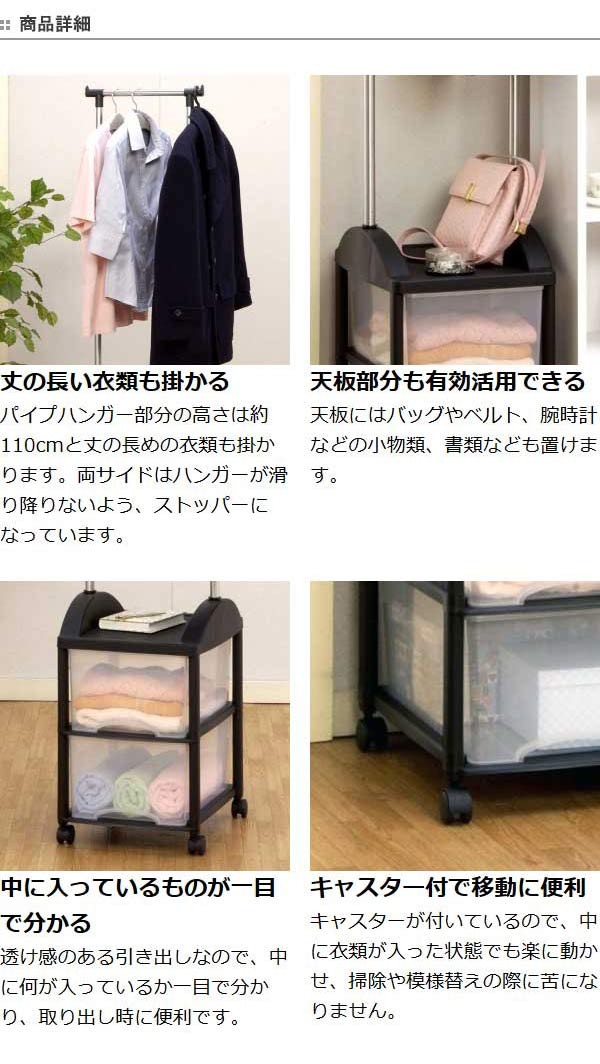 パイプハンガー 衣装ケース ハンガーボックス 2S型 キャスター付