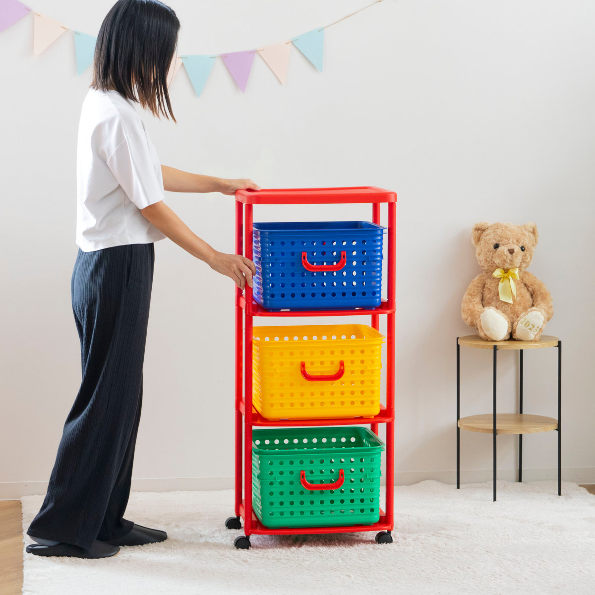 おもちゃ箱 幅44cm バスケットラック 3段 キャスター付き バスケット