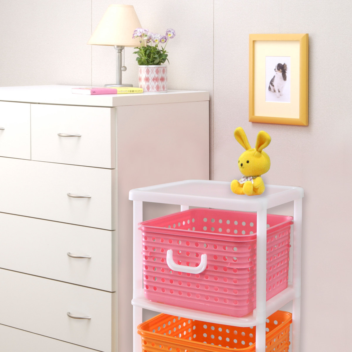 おもちゃ箱 幅44cm バスケットラック 3段 キャスター付き バスケット