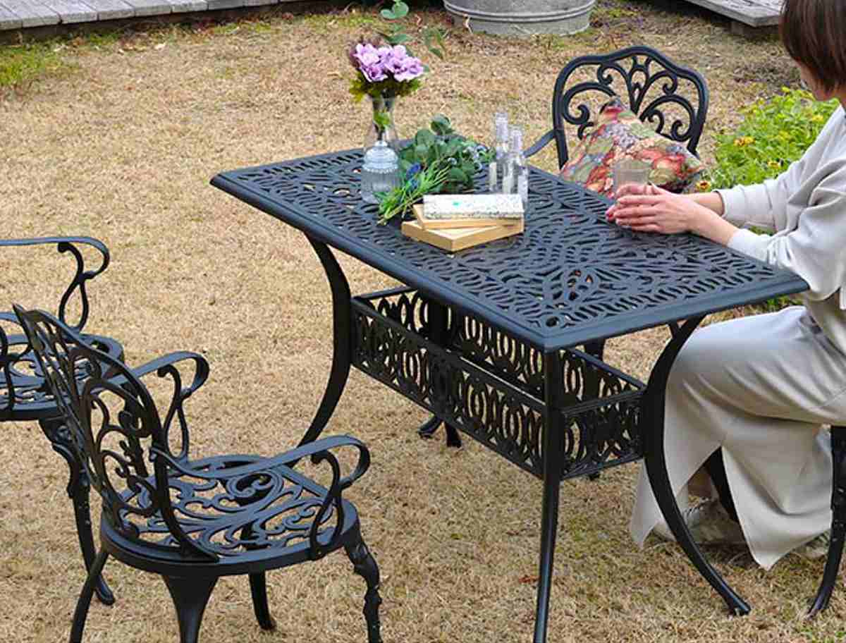 テーブル＆チェア アルミ製レクタングルテーブル＆チェア トルペ 5点