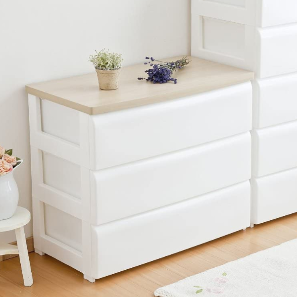 平和工業 木天板チェスト ワイド 3段 ホワイト 幅74cm （ 収納 白
