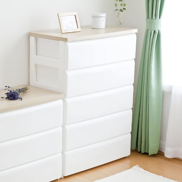 平和工業 木天板チェスト ワイド 5段 ホワイト 幅74cm （ 収納 白