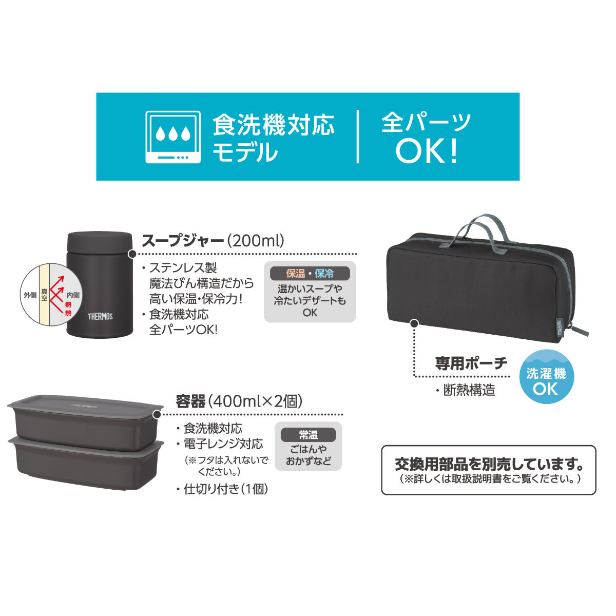THERMOS（サーモス） 弁当箱セット 1L 1000ml 真空断熱スープランチ