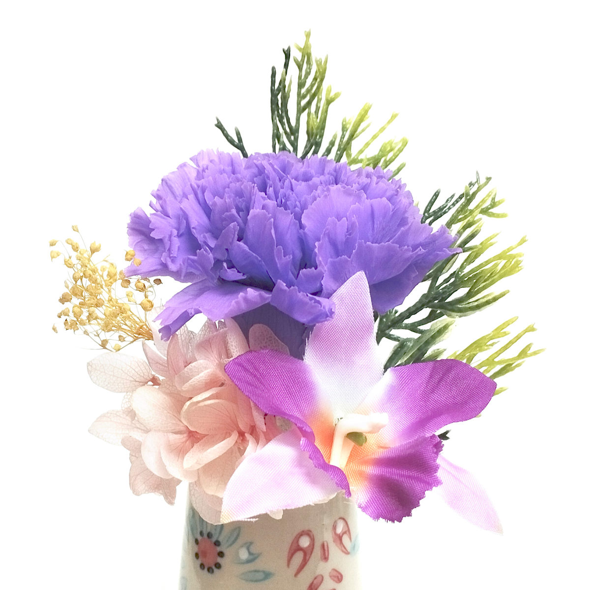 仏花 供え花 ミニ仏花 想花 花器付き （ プリザーブドフラワー 造花
