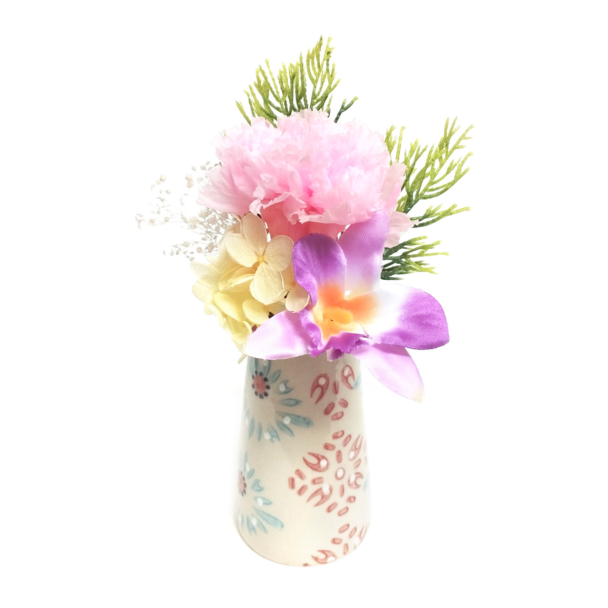 仏花 供え花 ミニ仏花 想花 花器付き （ プリザーブドフラワー 造花