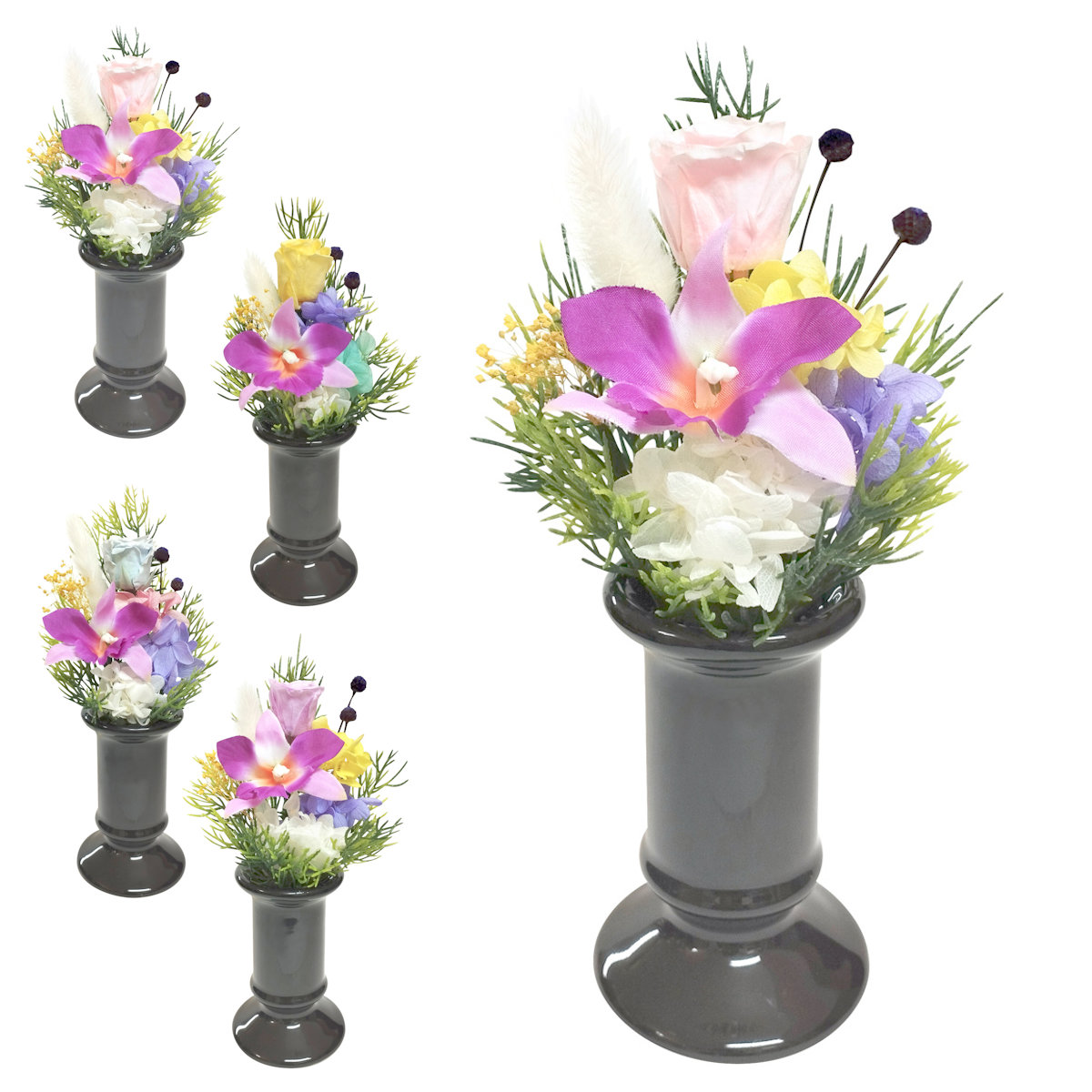 仏花 供え花 ミニ仏花 陽葵 花器付き （ プリザーブドフラワー 造花 ブリザードフラワー 枯れない 仏壇 お供え 花 フェイクフラワー CT触媒 空気清浄 消臭 ）