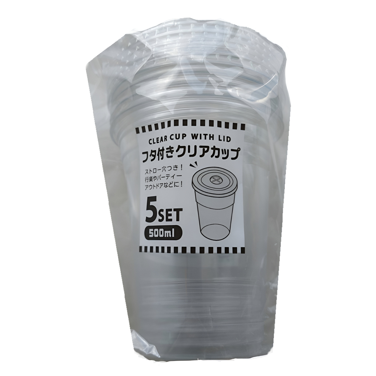 こっぷページです フタ付クリアカップ 500ml 5個入 （ プラスチック 使い捨て コップ