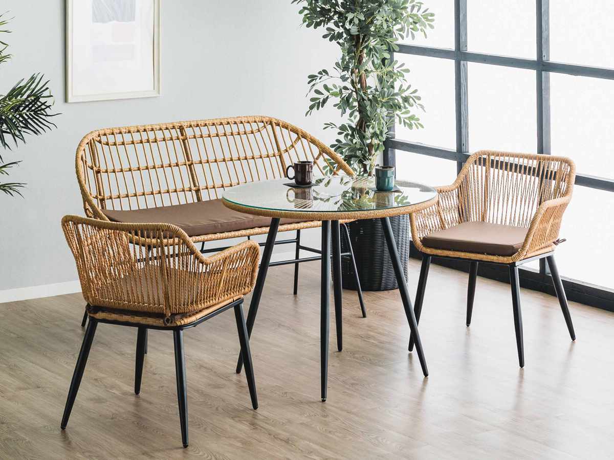 カフェテーブル 直径80cm ラタン調 ガラス マーレ （ テーブル