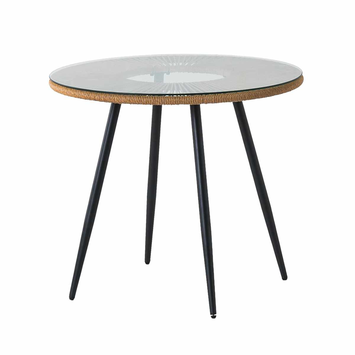 カフェテーブル 直径80cm ラタン調 ガラス マーレ （ テーブル