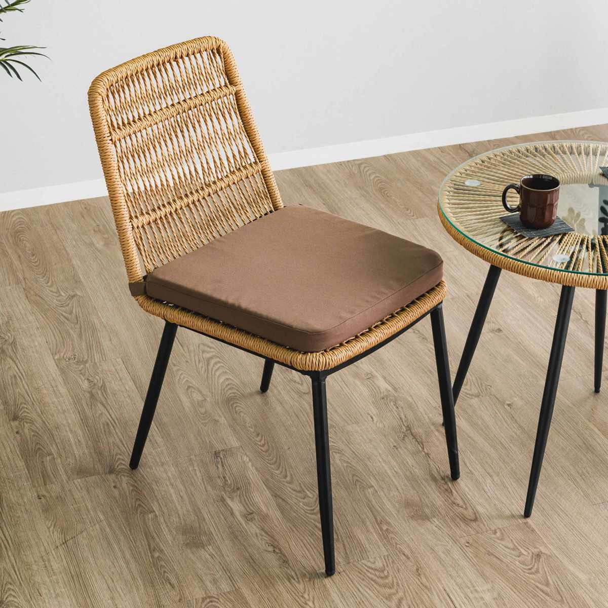 カフェテーブル 直径80cm ラタン調 ガラス マーレ （ テーブル