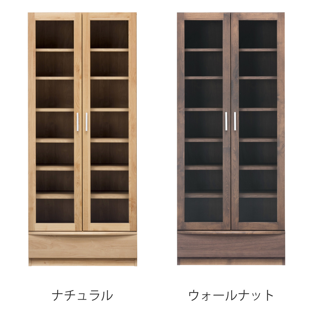 堀田木工所 本棚 幅77.2cm 奥行42cm ハイタイプ ガラス扉 日本製 完成