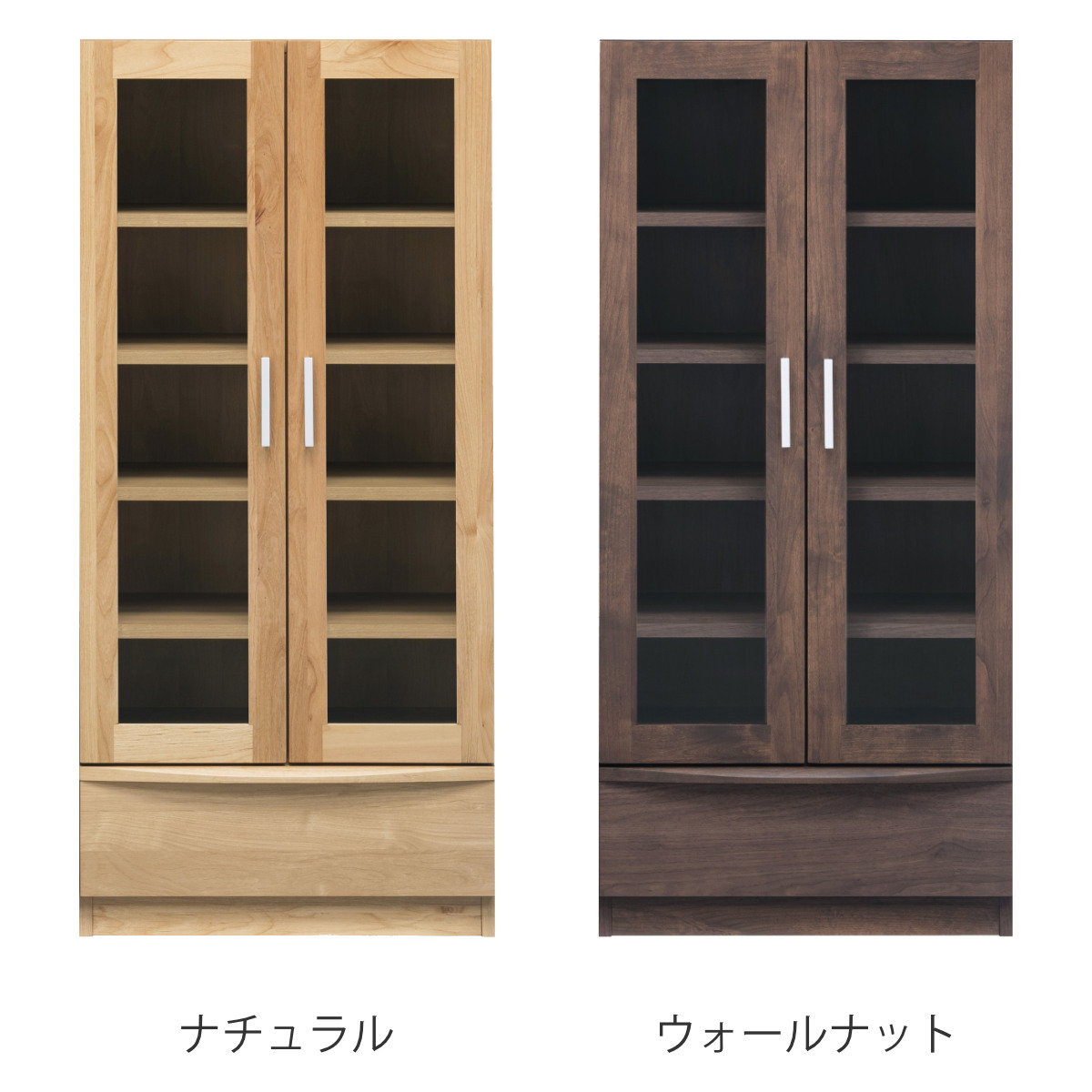 堀田木工所 本棚 幅60.2cm 奥行42cm ロータイプ ガラス扉 日本製 完成