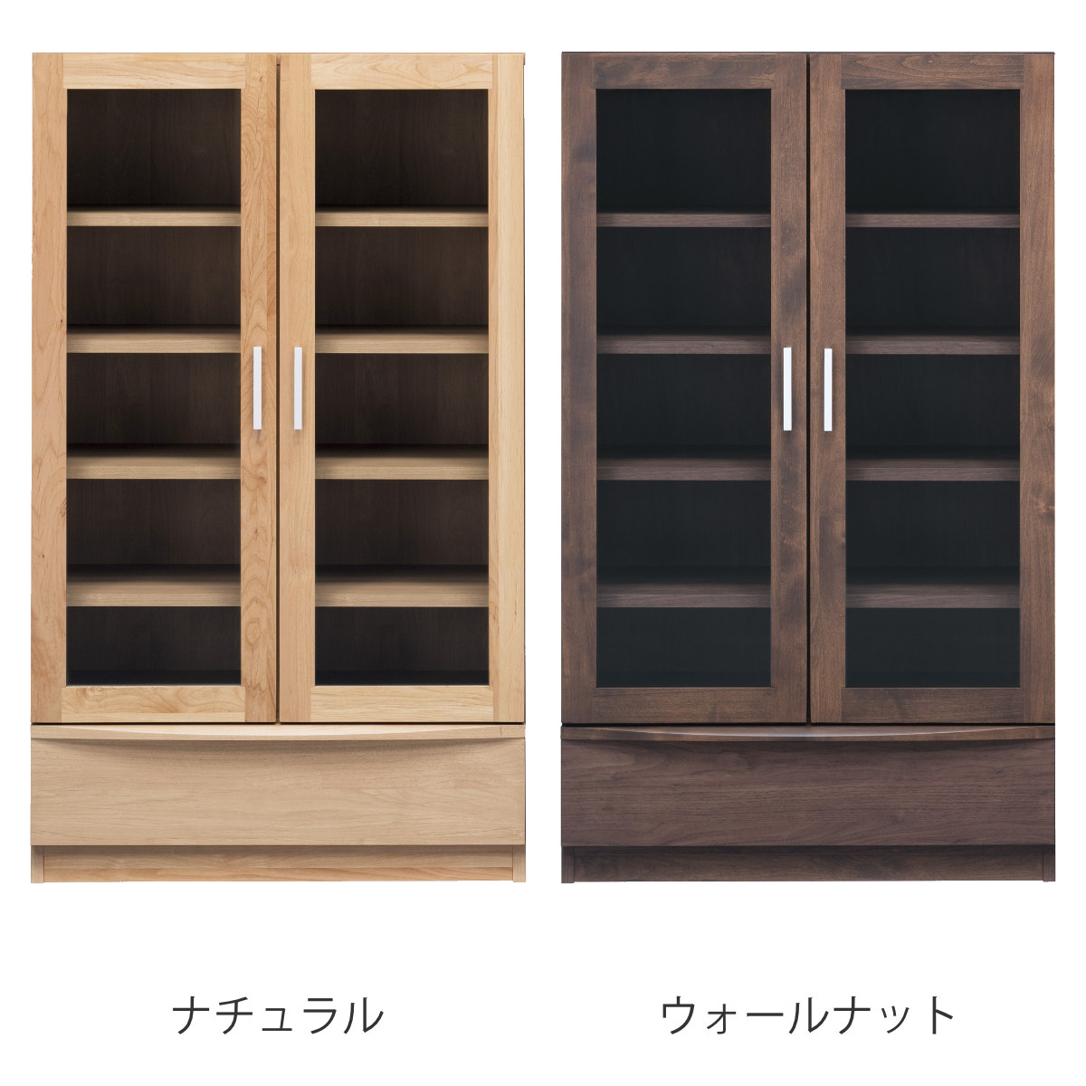 堀田木工所 本棚 幅77.2cm 奥行42cm ロータイプ ガラス扉 日本製 完成