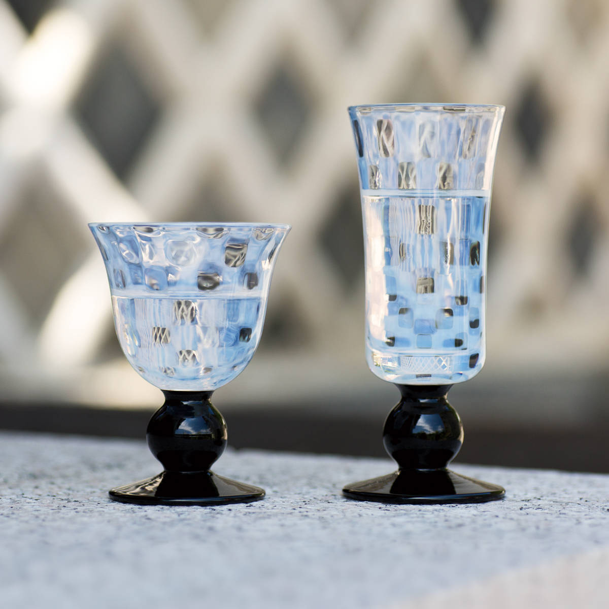 廣田硝子 大正浪漫 酒盃揃 市松 黒 2個入 ペアセット （ ガラス 日本製