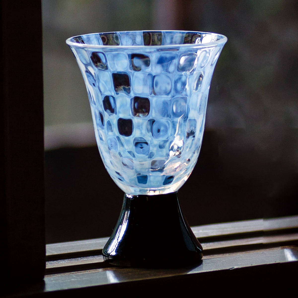 廣田硝子 杯 台付き 酒杯 市松 水玉 十草 （ ガラス 日本製 盃 酒器