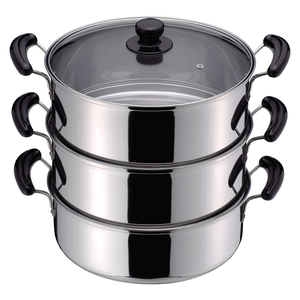 パール金属 3段蒸し器 30cm IH対応 だんらん ガラス蓋付き 3升用