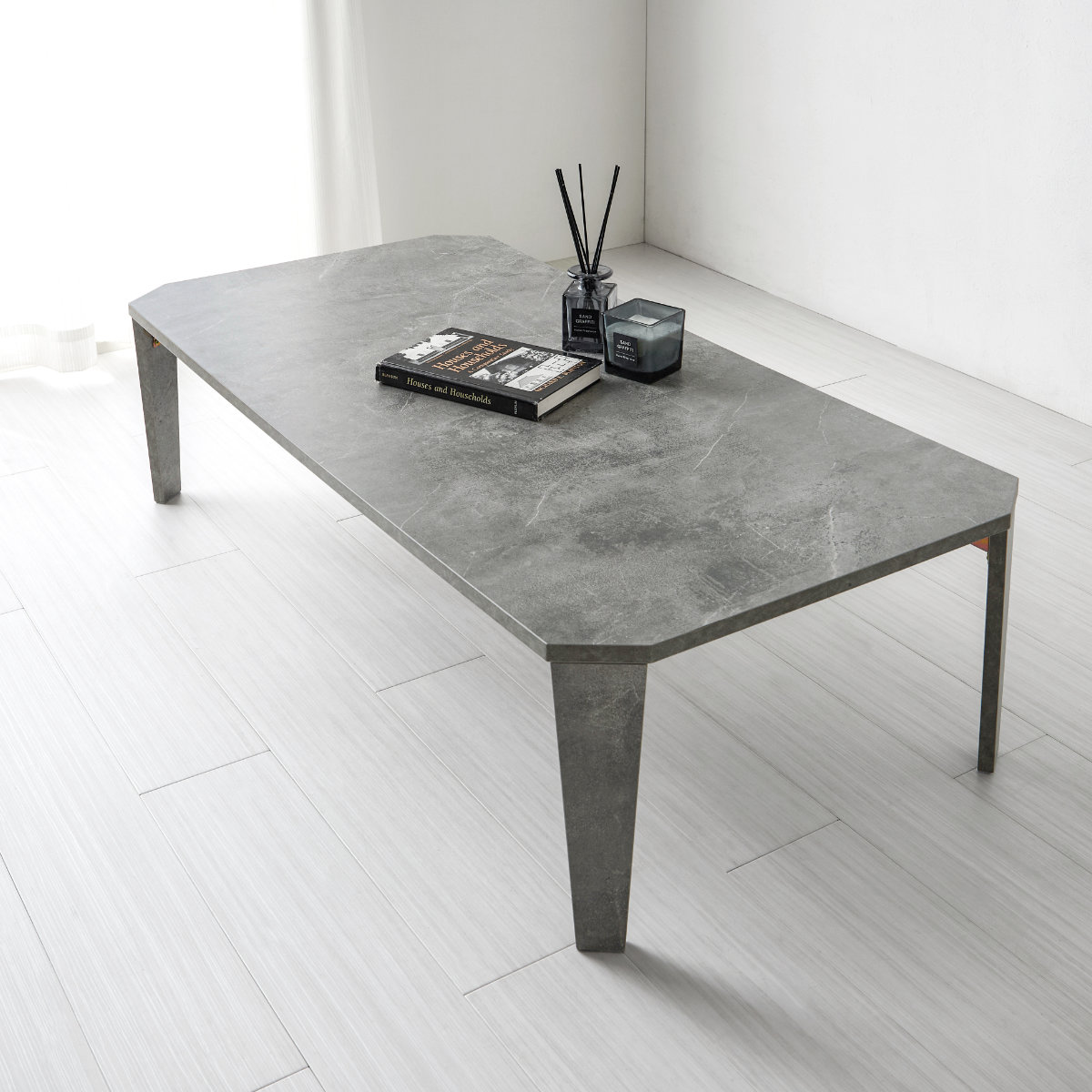 ローテーブル 幅120cm 折りたたみ 座卓 （ 完成品 木目 石目