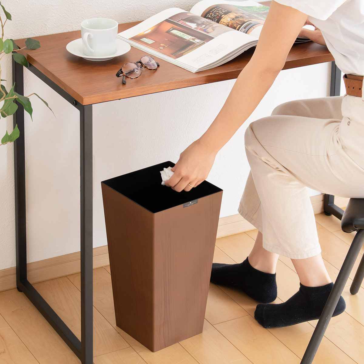 ゴミ箱 9.5L ウッドグレイン 木目調 （ ごみ箱 9.5リットル