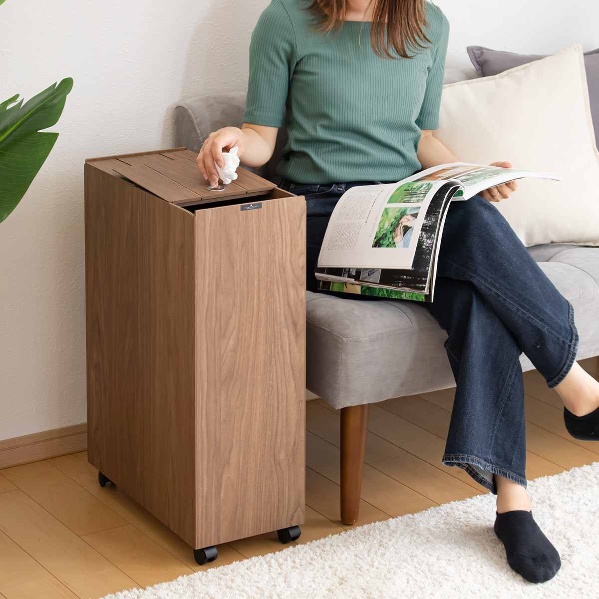 ゴミ箱 45L BOSK 木製 （ ごみ箱 45リットル 木目 ふた付き スリム 幅