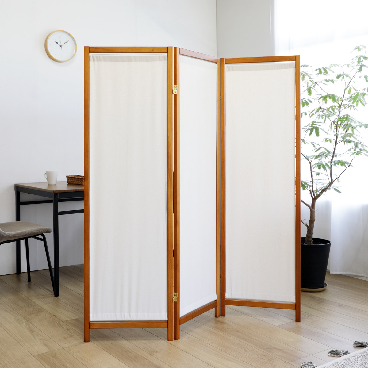 弘益 衝立 3連 高さ150cm 帆布 和風 天然木 完成品 （ パーテーション