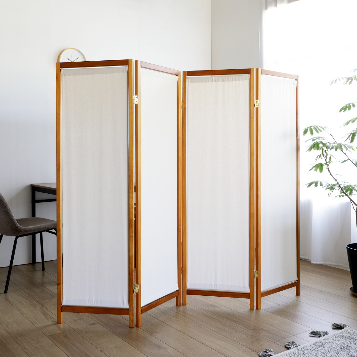 弘益 衝立 4連 高さ150cm 帆布 和風 天然木 完成品 （ パーテーション