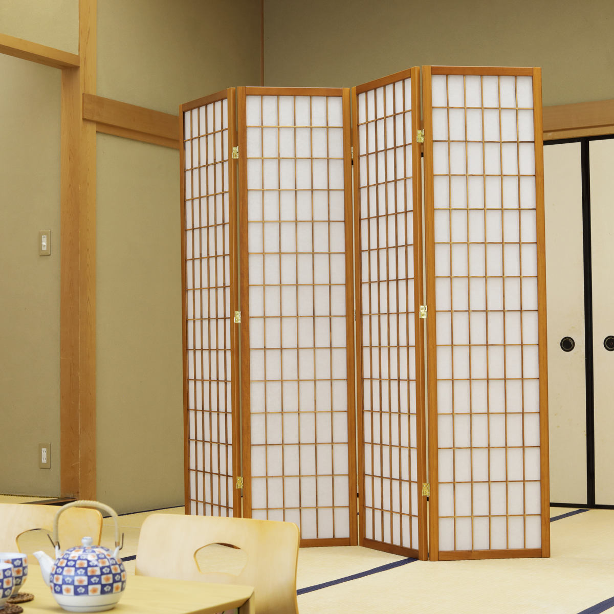 弘益 衝立 4連 高さ180cm 折りたたみ 天然木 杉 完成品 和風 間仕切り