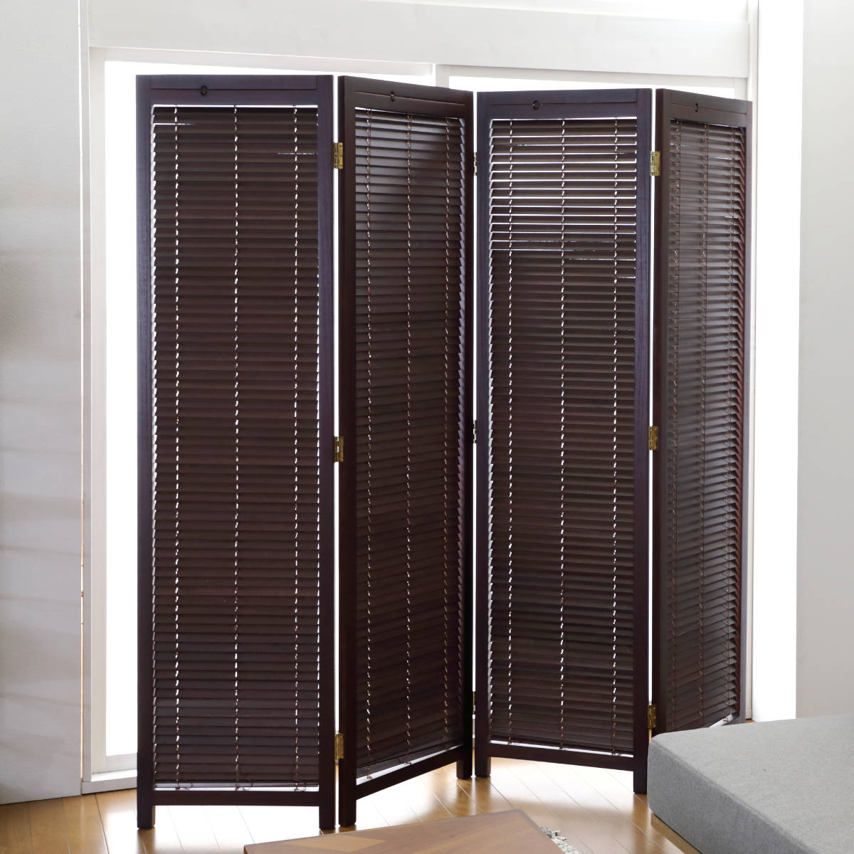 弘益 衝立 4連 高さ172cm 天然木 桐 折りたたみ 完成品 ルーバタイプ