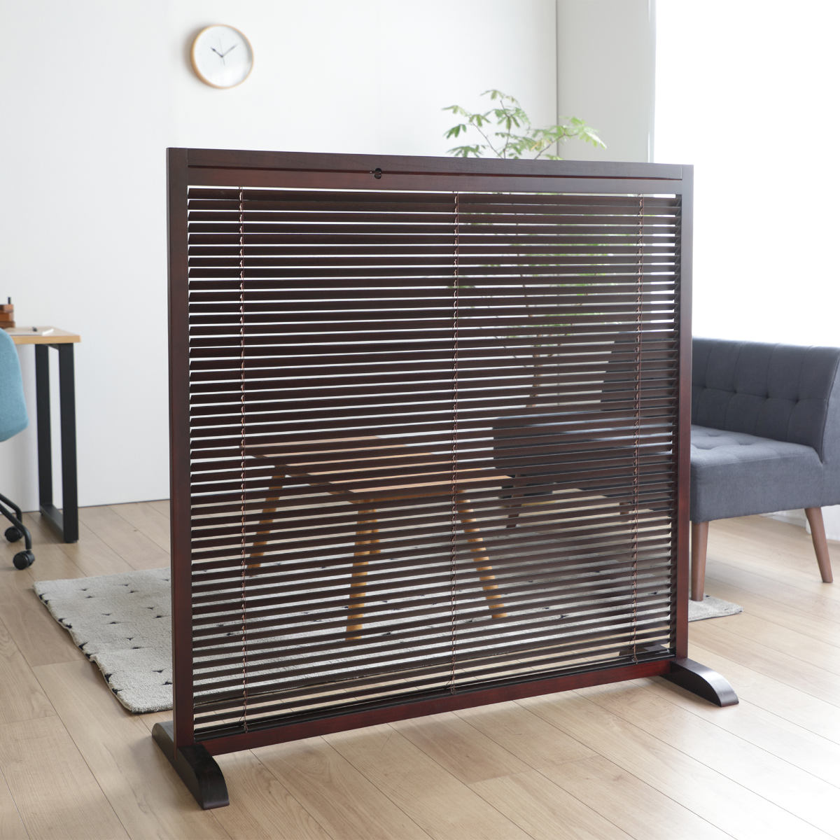 弘益 衝立 1連 高さ119cm ブラウン ルーバータイプ （ パーテーション