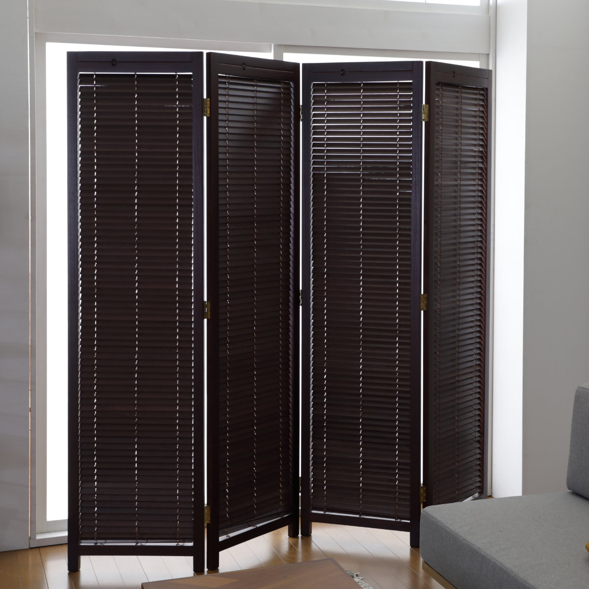 弘益 衝立 4連 高さ172cm ブラウン ルーバータイプ （ パーテーション