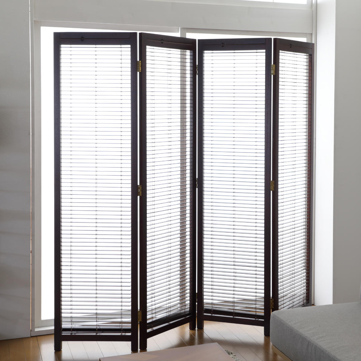 弘益 衝立 4連 高さ172cm ブラウン ルーバータイプ （ パーテーション