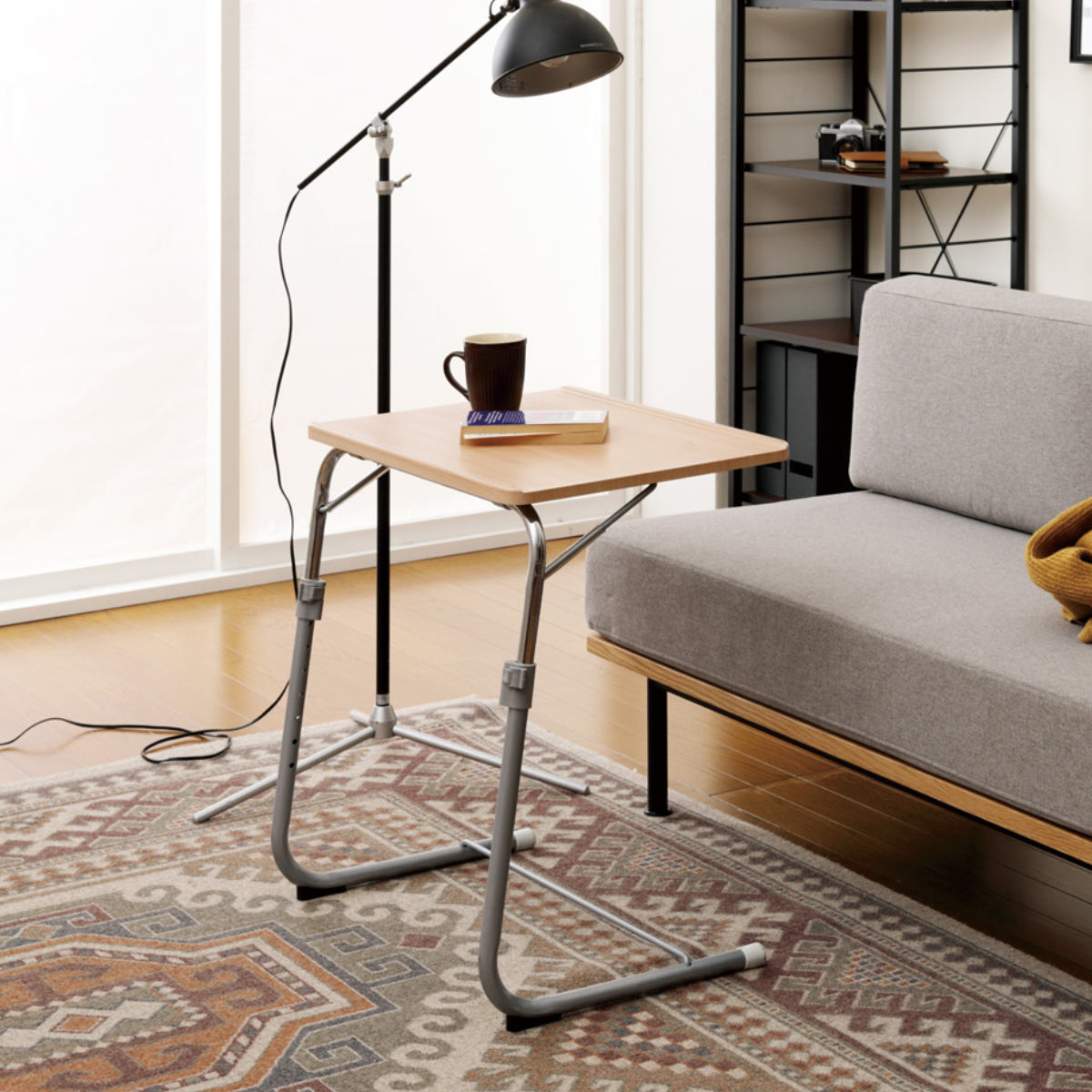 弘益 サイドテーブル 幅55cm 角度調節 高さ調節 省スペース スリム