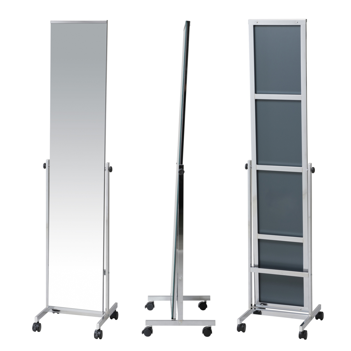 弘益 スタンドミラー シルバー （ キャスター付き 角度調節 ノン