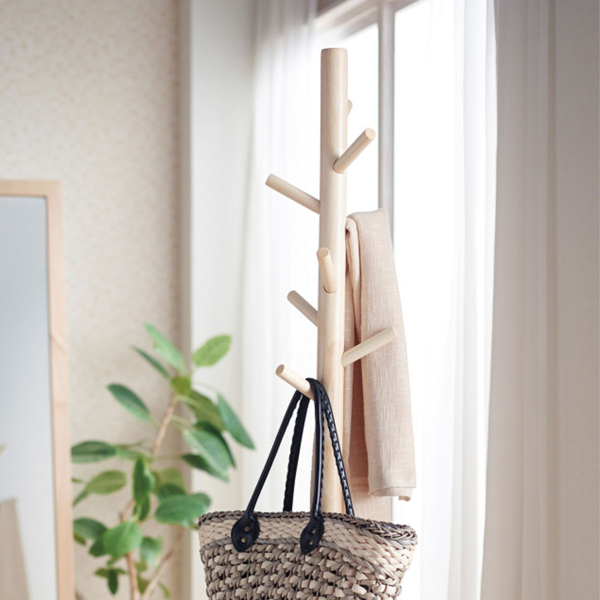 弘益 ポールハンガー ブランチポールスタンド 木製 ナチュラル 幅30