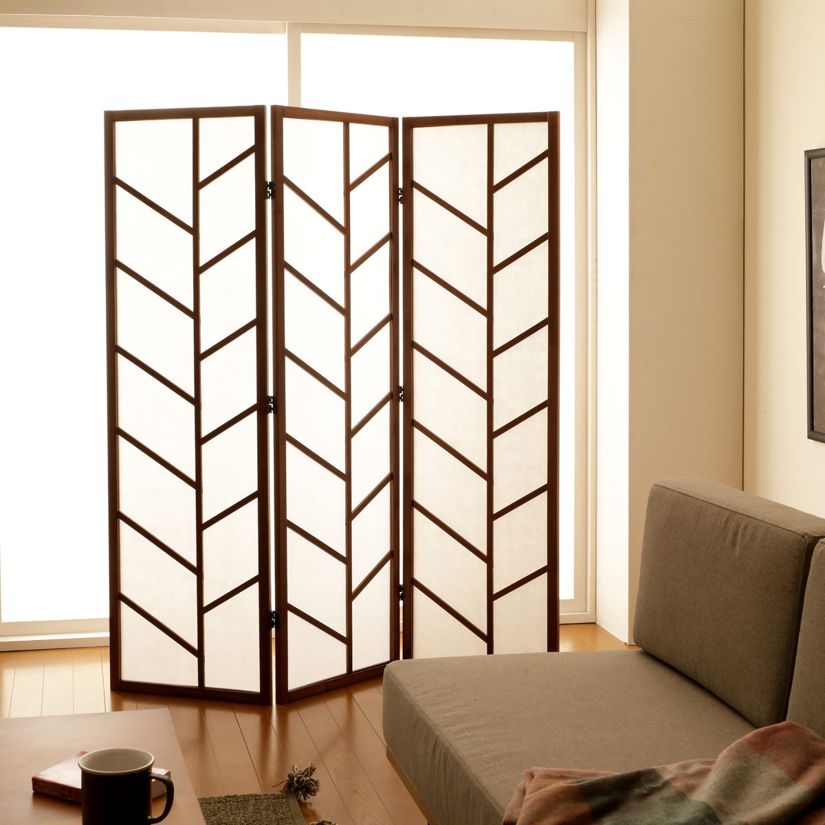 専用特価パーテーション衝立　間仕切り１枚式屏風　木簾使用衝立　① 弘益 衝立 3連 ブラウン 高さ150cm 木製スクリーン （ パーテーション