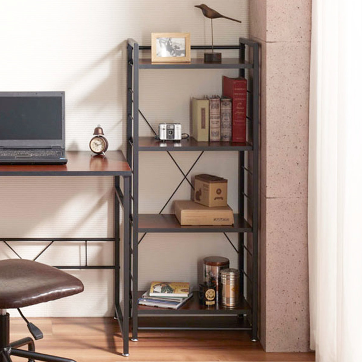 弘益 オープンラック 本棚 4段 ストーク 幅50cm ダークブラウン （ 棚