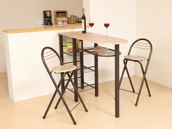 弘益 ハイテーブル 3点セット スチールフレーム ハイチェア2脚