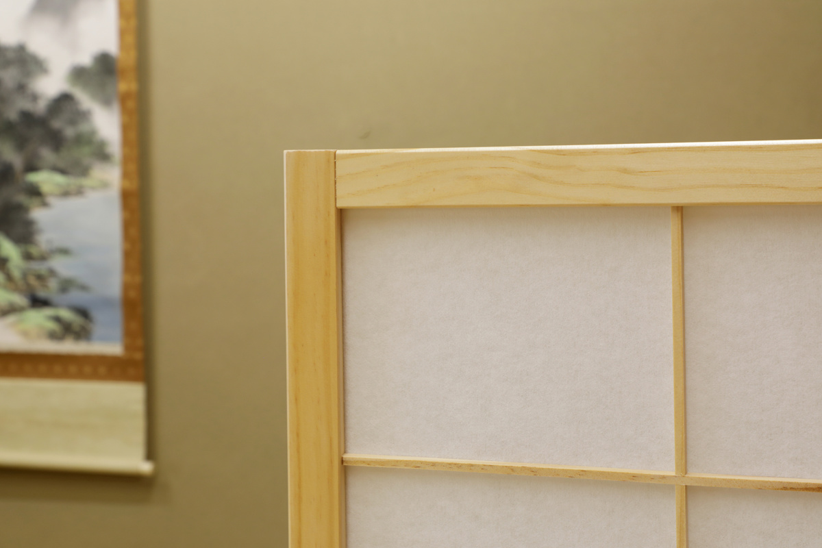 弘益 和風衝立 4連 折りたたみ 高さ180cm 天然木 完成品 不織布