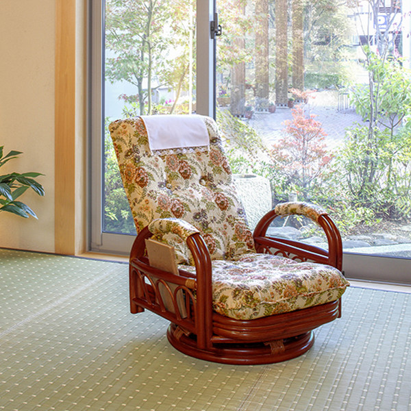 HAGiHARA（萩原） 籐 回転座椅子 リクライニング クッション付 ラタン