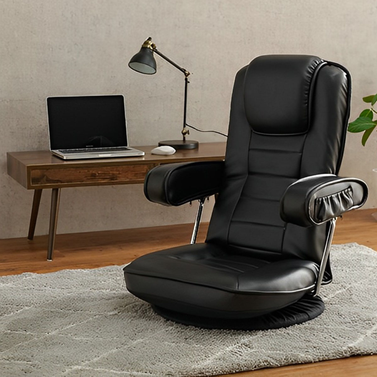 HAGiHARA（萩原） 回転座椅子 リクライニング式 座面高17cm レザー調