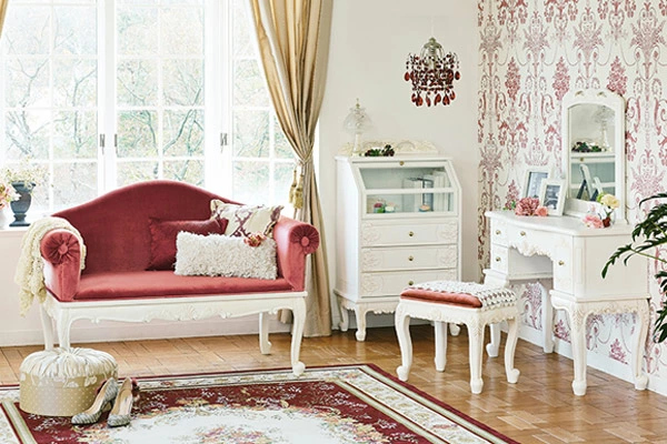 キャビネット 幅70cm 姫系 猫脚 両開き扉 引出し付 完成品