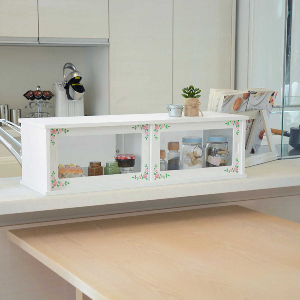 ガラスケース アンティーク調 カウンター上収納 花柄 幅50cm