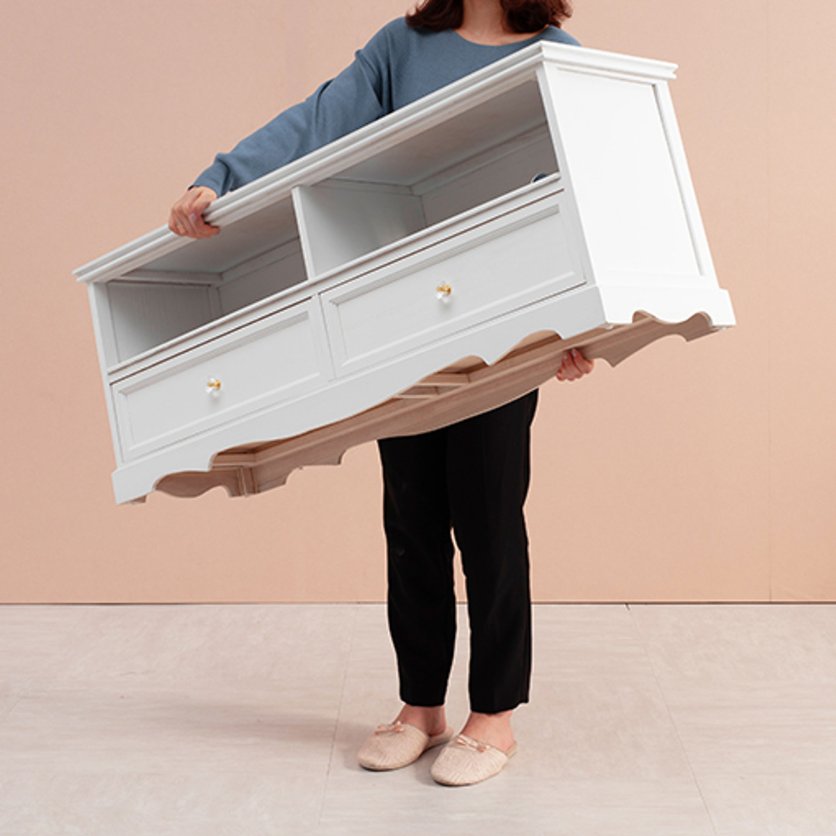 テレビ台 クリスタル調取っ手 引き出し 2杯 幅110cm （ 白家具