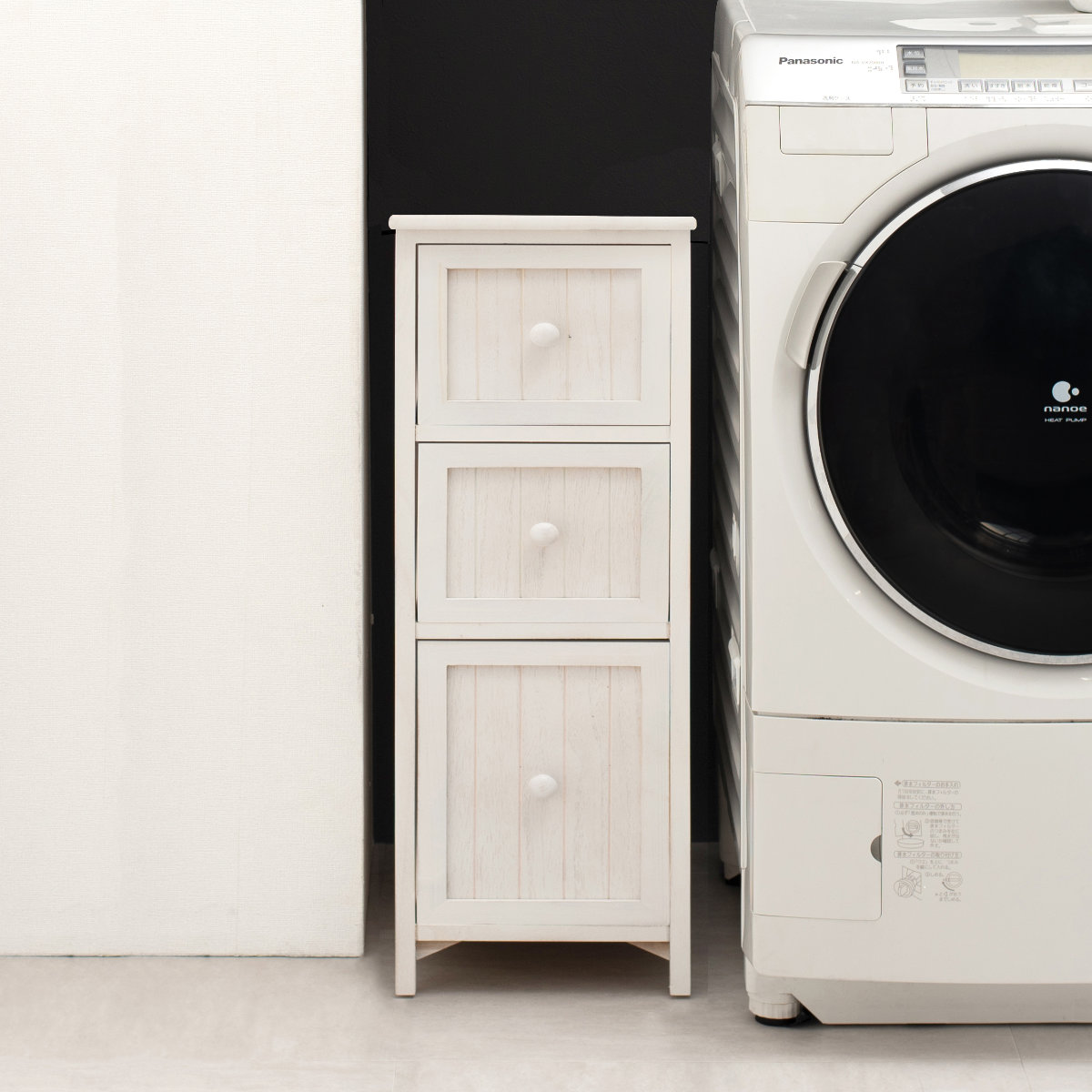 チェスト 3段 シャビーウッド アンティーク調 幅30cm （ サイド